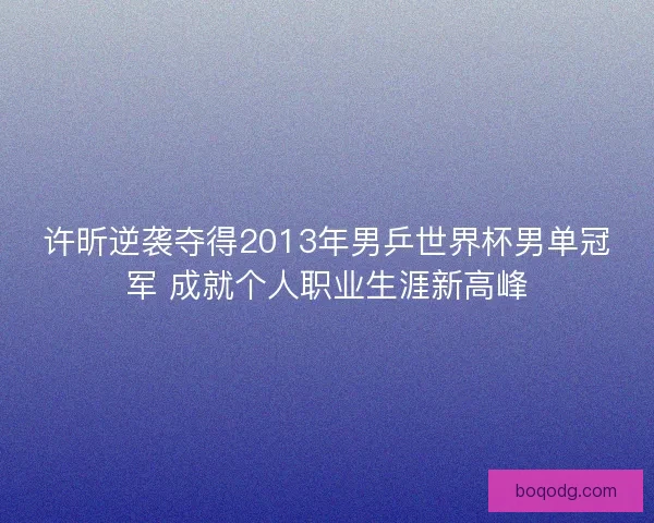许昕逆袭夺得2013年男乒世界杯男单冠军 成就个人职业生涯新高峰